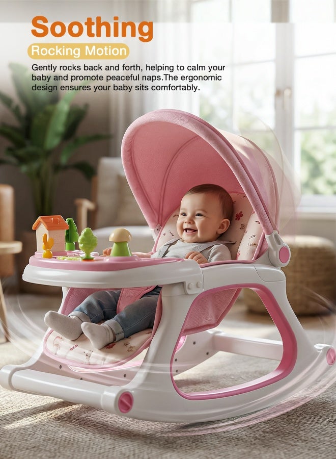 BAYBEE 3 in 1 Baby Rocker & Feeding Chair | Baby Rocking Chair for Kids with Soothing Rocking Motion, Adjustable Recline, Removable Food & Toy Tray, Safety Harness | Baby Rocker for Kids 0 to 3 Years Pink - Image 4